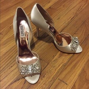 BADGLEY MISCHKA Giana D'orsay Satin Crystal Heels
